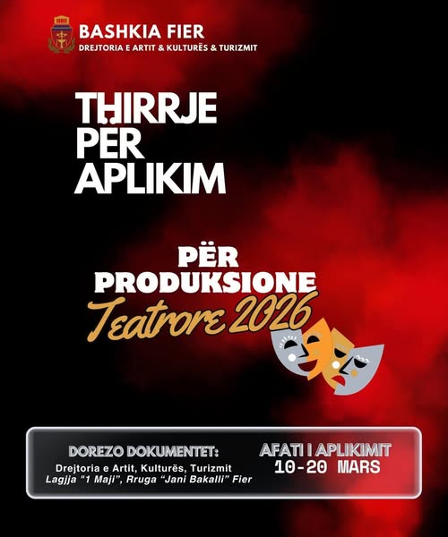 📣 THIRRJE PËR APLIKIM ➖ ️“PËR TEATRIN 2026” ➖️