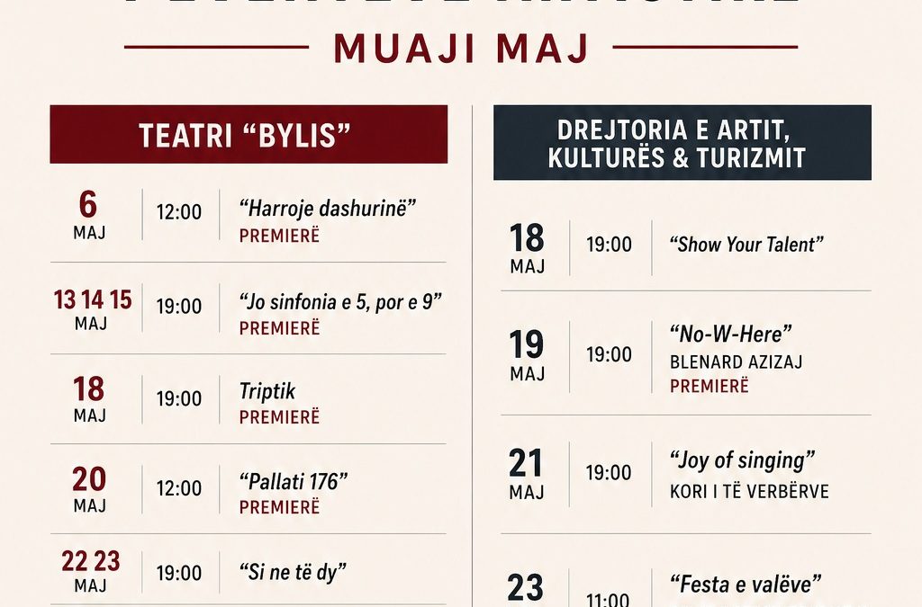 Kalendari i Eventeve artistike Muaji Maj